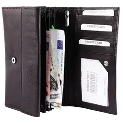 Akzent Damen Geldbörse aus Echtleder. Format 17 x 9 cm. - Dunkelbraun