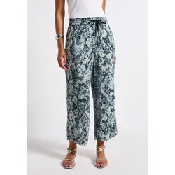 STREET ONE Damen 3716097 Gemusterte Wide Leg Hose, Arona Blue - Damen-Hosen in Loose Fit mit High Waist und Wide Legs, ideal für einen lässigen Look. Aus leichter Viskose-Qualität für optimalen Tragekomfort.