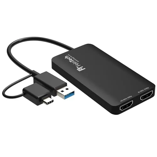 FeinTech CX200 USB Dual HDMI Adapter Splitter - Weiteres Notebook-Zubehör, betreibe 2 Monitore gleichzeitig mit bis zu 4K Auflösung, ideal für produktives Arbeiten ohne separate Stromversorgung.