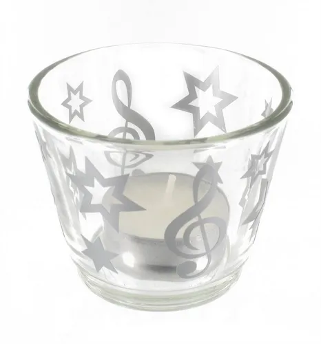 mugesh Tischkerzenhalter Glas-Windlicht Violinschlüssel / Notenschlüssel mit Sternen, für Musiker