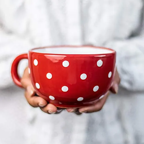 City to Cottage® XXL Keramik Tasse 500 ml – Handgemacht in Rot und Weiß mit Polka Dots - Kaffeetassen & Becher – Genießen Sie Ihre Getränke stilvoll in dieser handgemachten XXL Tasse aus hochwertiger Keramik, die mikrowellen- und spülmaschinenfest ist!