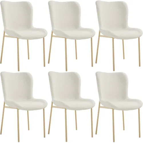 TecTake Polsterstuhl Tessa - Bouclé weiß/gold, 6er Set - Esszimmerstuhl im Scandi-Style mit kuscheligem Bouclé-Stoff und ergonomischem Design für höchsten Sitzkomfort. Ideal für stilvolle Wohnräume.