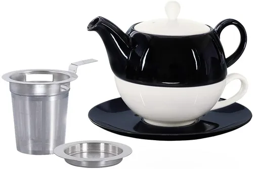 Buchensee Tea for one / Teeset Lena, Teekanne 500ml Sieb, Abtropfschale, schwarz