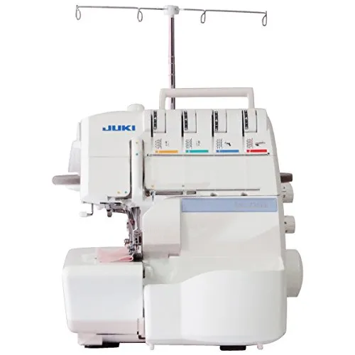 Juki Overlock Nähmaschine 734DE mit Einfädelhilfe - Nähmaschinen für kreative Projekte, ideal für modische Bekleidung und Deko. Mit 2/3/4-fädigen Overlockstichen und bis zu 1500 Stichen pro Minute.