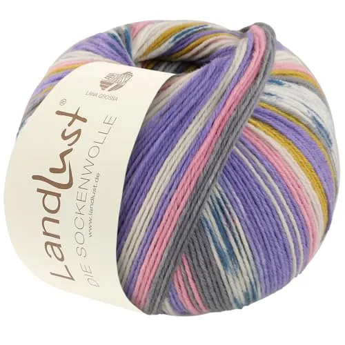 LANA GROSSA Landlust Sockenwolle 6-fach | Klassiker, bedruckt und waschmaschinenfest | Handstrickgarn aus 80% Schurwolle (Merino) & 20% Polyamid | 150g Wolle zum Stricken & Häkeln | 390m Garn FB926