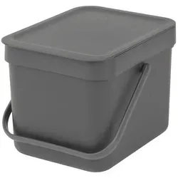 Brabantia Sort & Go Abfallbehälter, 6 L - Grau - Haushaltszubehör: Kompakter 6L Recycling-Behälter mit aufklappbarem Deckel, ideal für organische Küchenabfälle. Inklusive Wandhalterung und 100% kompostierbaren Beuteln für müheloses Entleeren.