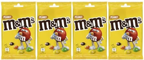 M&M'S Peanut 4x 82g - Knackige Erdnüsse in Milchschokolade mit bunter Zuckerhülle I Erdnuss I Schokolage I Snack