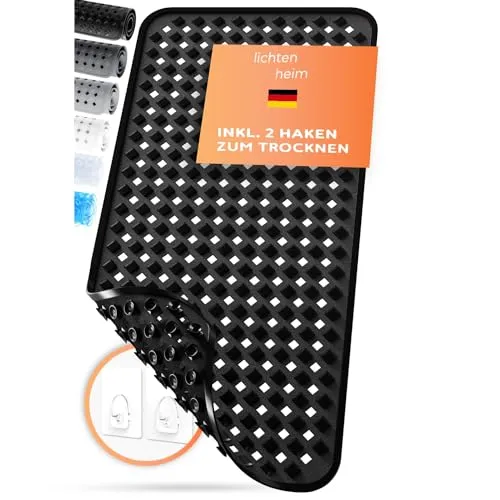 LICHTENHEIM Badewannenmatte rutschfest 88x40cm | BPA frei Antirutschmatte Badewanne | rutschfeste Badematte für Baby, Kinder & Senioren | Rutschmatte Anti Rutsch | Badewanneneinlage Schwarz