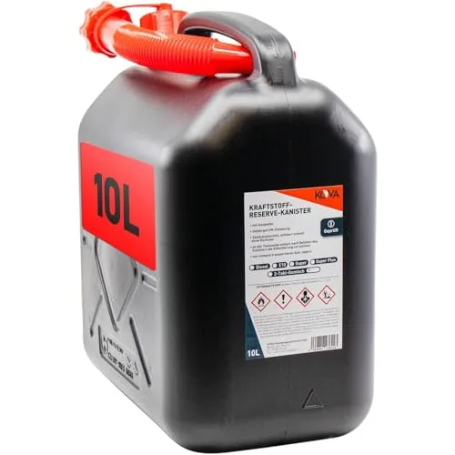 KOVA 1x Benzinkanister 10L SCHWARZ Kunststoff Dieselkanister Reservekanister Kraftstoffkanister 10 L Liter ltr Wasserkanister für Benzin Diesel Wasser AdBlue 10-Liter-Kanister Petrol Can Kanister