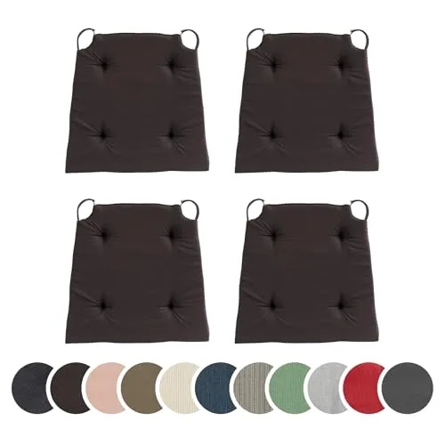 sleepling 4er Set Stuhlkissen, Kastanie - Kissen für Indoor und Outdoor, aus 100% Baumwolle mit Klettverschluss für sicheren Halt und optimalen Sitzkomfort.
