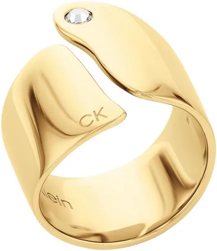 Calvin Klein Fingerring CK CHERISHED mit Glasstein - Eleganter Ring aus Edelstahl in gelbgoldfarben mit offenem Design und glänzender IP-Beschichtung. Ideal für festliche Anlässe und perfekt zu jedem Outfit. Inklusive Geschenkverpackung.