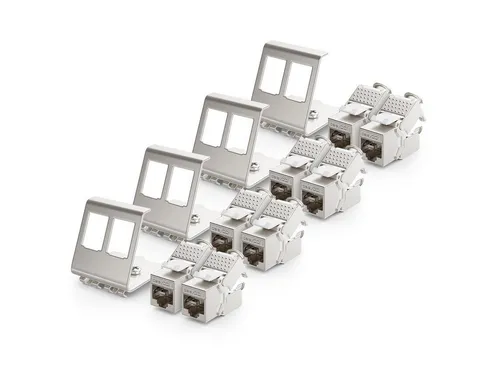 deleyCON 8x CAT6a Keystone & 4x 2-Port Hutschienenadapter - Netzwerkadapter für einfache Erweiterung von Sicherungskästen und Verteileranlagen, mit 10 Gbit/s Geschwindigkeit und stabiler Metallhalterung.