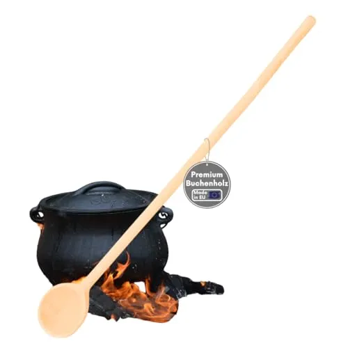 Großer Kochlöffel 100 cm aus Buchenholz, XXL Holzlöffel extra lang für tiefe Töpfe, Gulaschkessel und Suppenkessel, stabiler Rührlöffel für Gastronomie, Großküchen, Outdoor, hitzebeständig Made in EU
