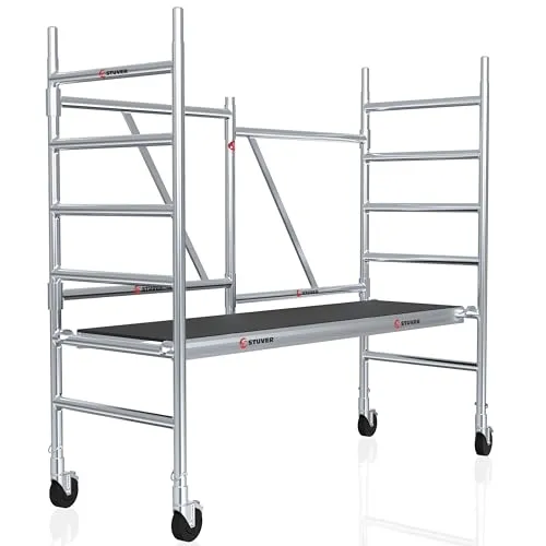 Klappbares Rollgerüst Stuver Scout Z 190, AH 3,00 m - Baugerüste für flexible Einsatzmöglichkeiten, fahrbar und aus leichtem Aluminium, max. Arbeitshöhe von 3 m, ideal für Renovierungsarbeiten oder Malerprojekte.