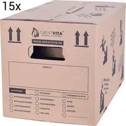 15x Umzugskartons 2-wellig extra stabil - Versand- & Umzugskartons, extra stabile 2-wellige Konstruktion mit einer Traglast von 40 kg, ideal für Umzüge und die sichere Aufbewahrung von Büchern und Akten.