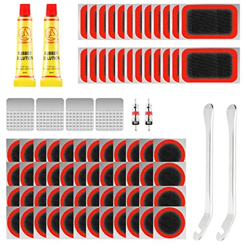 Sinofort Flickzeug Fahrrad 82 Stück Fahrrad Flickzeug Quadrat Fahrrad Flickzeug Set Kreisförmig Fahrradflickenzeug Mit Kleber Fahrradreifen Reparaturset für Fahrrad Motorrad Geländewagen