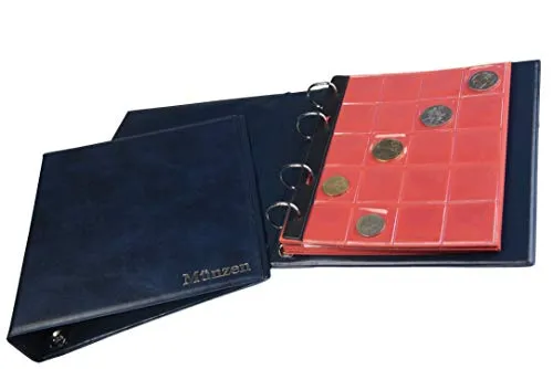 MC.Sammler Münzalbum für 300 Diverse Münzen von Großen bis Kleinen Münzen Album mit 14 Münzhüllen und roten Trennblättern Blau