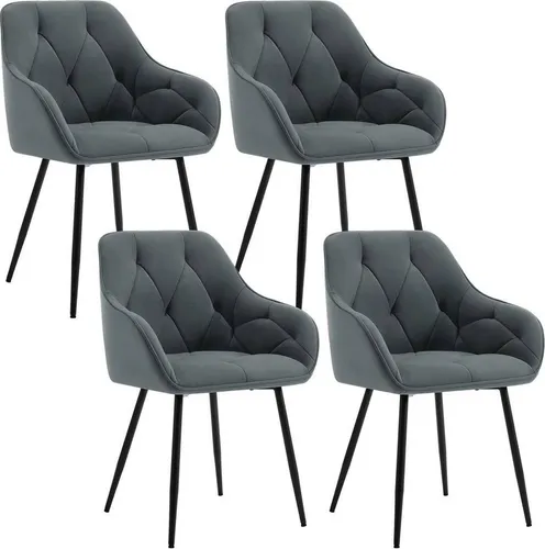 WOLTU 4 x Esszimmerstuhl - Ergonomischer Sessel aus Samt mit Metallbeinen, Dunkelgrau - Esszimmerstühle mit elegantem Samtbezug und stabilen Metallbeinen, 150 kg belastbar und ergonomisch gestaltet für optimalen Sitzkomfort.