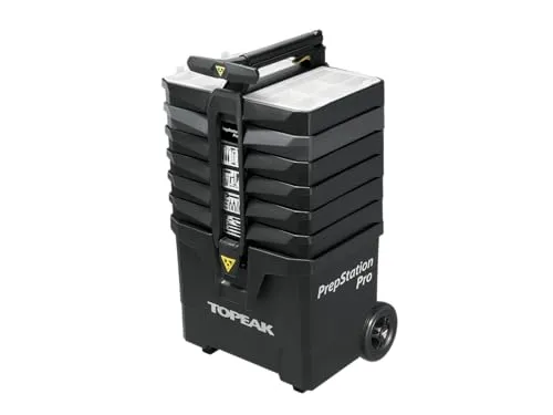 TOPEAK PrepStation Pro Toolstation 55-teilig - Multifunktionswerkzeuge in einem praktischen Trolley, ideal für Fahrradreparaturen unterwegs.
