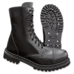 Brandit Boot Uni Phantom 10-Loch schwarz - Wanderschuhe aus 100% robustem Glattleder mit Stahlkappe und geschraubter, genähter Sohle für maximale Haltbarkeit. Ideal für jedes Gelände und jeden Anlass - der perfekte Kultschuh!