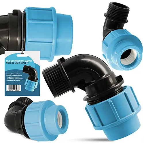 PE Rohr Winkel 90° Bogen PN16 (25 mm x 1'' AG) Kupplung Fitting Wasserrohrbogen L-Stück Bewässerungssystem Wasserleitung Wasserrohr Verbinder Garten Versorgungsleitung Pipeline Sprinklersystem
