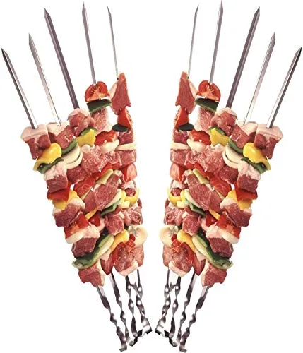 Praknu 12 Grillspieße Schaschlikspieße 40cm - Edelstahl Gehärtet - Wiederverwendbar - Pflegeleicht