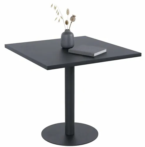 CLP Bistrotisch Freida 70x70 cm - Moderner, platzsparender Tisch für 2-4 Personen in Schwarz - Der Bistrotisch Freida überzeugt durch sein modernes Design und ist ideal für Cafés oder kleine Essbereiche. Die pflegeleichte MDF-Oberfläche und das stabile Metallgestell bieten Funktionalität und Langlebigkeit.