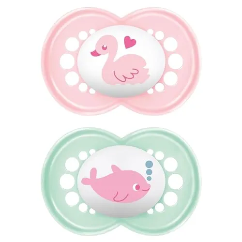MAM Original Schnuller | 6-16 Monate | Baby Schnuller | 94% Akzeptanz | stillfreundlich | von Hebammen empfohlen | zahnfreundlich | SkinSoft Silikon | Schwan/Delfin | 2 Stück