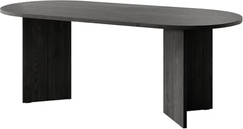 Selsey Essstisch Ovo - Ovaler Tisch in Holzoptik Schwarz - Esstisch für bis zu zehn Personen, ovales Design für mehr Gemütlichkeit. Pflegeleichte laminierte Platte in Esche Portland Schwarz bringt Wärme in Ihr Zuhause.