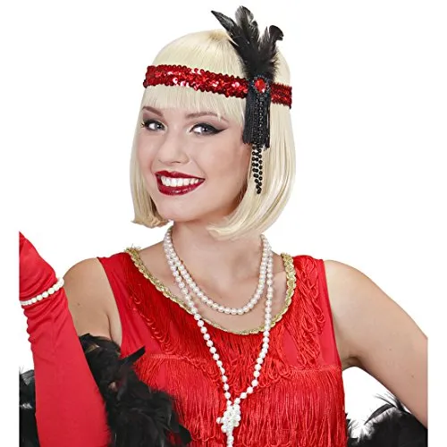 NET TOYS Charleston Haarband Feder Kopfschmuck rot-schwarz 20er 30er Jahre Haarband Federhaarband Gatsby Haarschmuck Federschmuck Kostüm Accessoire Damen