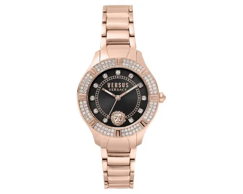 Versus by Versace Damenuhr Canton Road in Roségold VSP264021 - Armbanduhren für Damen mit elegantem Design, wasserdicht bis 3 ATM und einem stilvollen Zifferblatt in Schwarz. Perfekt für jeden Anlass!