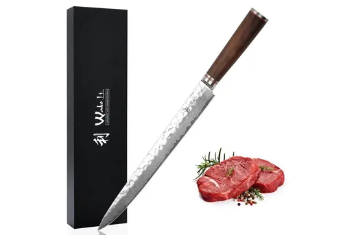 Wakoli Nussbaum Damast Fleischmesser 30 cm – Hochwertiges Sashimimesser - Küchenmesser aus 67 Lagen japanischem Damaststahl, ideal für präzises Schneiden von Fisch und Fleisch. Der Nussbaumholzgriff sorgt für hervorragende Handhabung und Langlebigkeit.