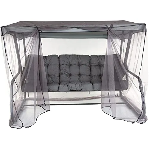 PATIO Hollywoodschaukel 3 Sitzer mit Liegefunktion Celebes Plus Bankauflagen grau Sonnendach Moskitonetz Seitenkissen