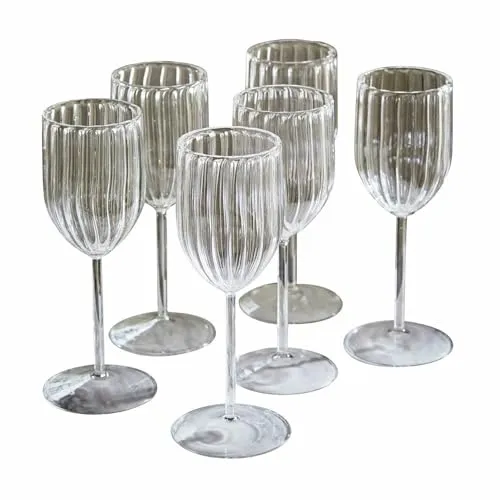 LOBERON Glas 6er Set Bavella - Mundgeblasen - mit Riffelsturktur - Schlanker Stiel - Weingläser - Tischaccessoires, klar