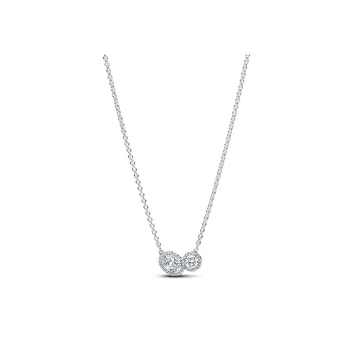 PANDORA Timeless Halskette mit Strahlenkranz aus Sterling Silber - Elegante Damenkette aus Sterling Silber mit Zirkonia, verstellbar auf 45 cm, symbolisiert kostbare Verbindungen und doppeltes Glück.