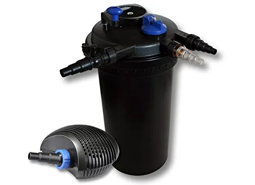 SunSun CPF-15000 Teichdruckfilter Set mit CTF-6000 Pumpe - Filterpumpen für Gartenteiche - Das Set sorgt mit 18W UV-C Klärer und 6000 l/h Pumpe für kristallklares Wasser in Teichen bis 30.000L. Energieeffizient und wartungsfreundlich für gesunde Fische und Pflanzen.