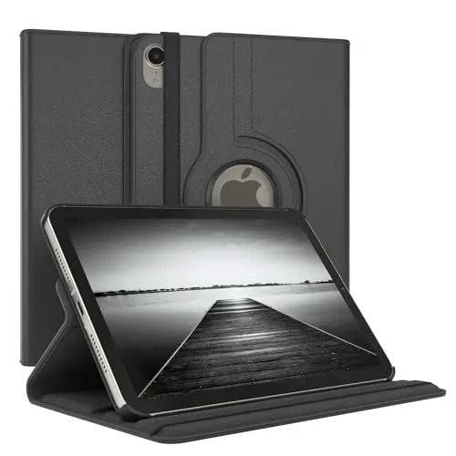 EAZY CASE - Tablet Hülle für iPad iPad mini 7 (2024) Schutzhülle 8,3 Zoll Smart Cover Tablet Case Rotationcase zum Aufstellen Klapphülle 360° drehbar mit Standfunktion Tasche Kunstleder Schwarz
