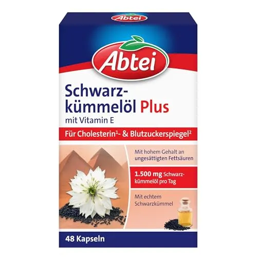 Abtei Schwarzkümmelöl Plus Vitamin E 48 Kapseln, 1er Pack (1 x 34 g)