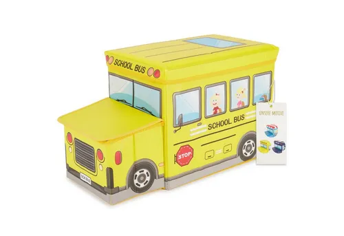 Bieco Aufbewahrungsbox Schulbus, faltbar - Truhen & Kisten für Kinder: Praktische, faltbare Spielzeugkiste mit Sitzgelegenheit, belastbar bis 80 kg und ideal für Spielzeug und mehr. Ein dekorativer Hingucker im Kinderzimmer!
