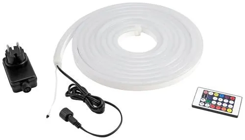 Eurolite LED Pixel Neon Flex 12V Lichtschlauch 5000mm RGB - Flexibler RGB-LED Lichtschlauch mit 165 Effekten und Memory-Funktion, ideal für kreative Beleuchtung in Wohnräumen oder Partys.