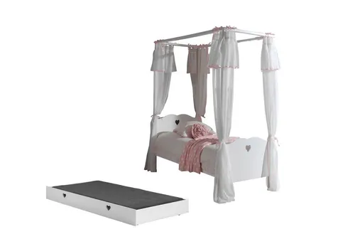 aufm Kessel Himmelbett Kamila 90x200 cm - Komplettzimmer Weiß MDF - Himmelbett Kamila aus hochwertigem MDF in Weiß, inkl. Bettschublade und Himmelgestänge. Stabile Konstruktion, einfache Selbstmontage und zusätzlicher Stauraum machen es ideal für jedes Kinderzimmer.