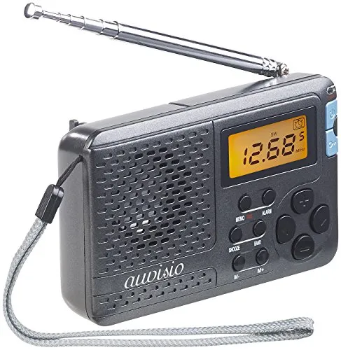auvisio Taschenradio: 12-Band-Weltempfänger mit Wecker & Sleeptimer - Radios – Weltweiter Empfang auf 12 Bändern mit 20 Speicherplätzen pro Band, ideal für Reisen oder Outdoor-Aktivitäten. Inklusive Wecker, Sleeptimer und beleuchtetem LCD-Display.