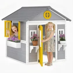 Outsunny Spielhaus aus Holz mit Tür und Fenstern – Wetterfestes Kinderspielhaus für Jungen und Mädchen - Ein kreativer Rückzugsort: Dieses wetterfeste Spielhaus bietet mit zwei Fenstern und einer Tür einen sicheren Raum für fantasievolles Spielen. Ideal für Kinder von 3-8 Jahren, fördert es die Kreativität und das Rollenspiel im Freien.