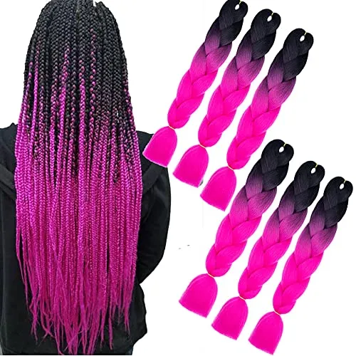 Jumbo Braid Extension Rosa Ombre Braiding Hair Kunsthaar Zum Einflechten Für Crochet Twist Flechten Haar (#Schwarze Rose)