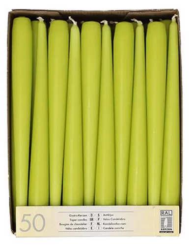 PAPSTAR 50 Kerzen limonengrün - Kerzen für stimmungsvolles Ambiente, mit ca. 7 Std. Brenndauer und elegantem Design – ideal für Gastronomie und Tischdekoration.