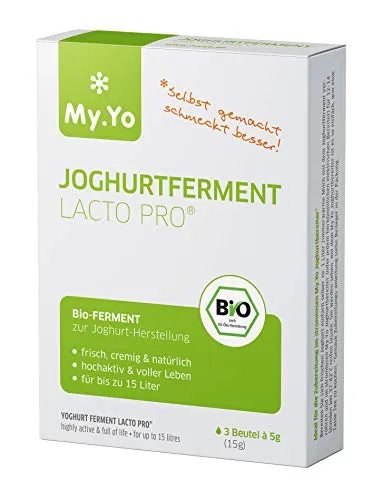 My.Yo Joghurtferment Probiotisch - Probiotisches Joghurtferment für 1 Liter cremigen, selbstgemachten Joghurt. Fördert die Darmgesundheit und enthält lebende Kulturen, ideal für verschiedene Milcharten und Soja-Drinks.