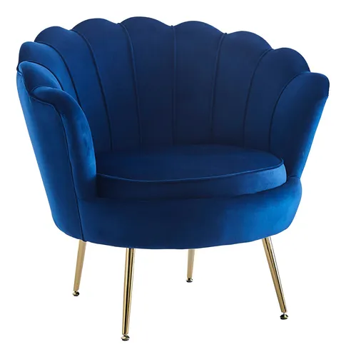 SalesFever Muschel-Sessel - Dunkelblau mit Samtbezug - Eleganter Sessel im Muschel-Design mit hochwertigem Samtbezug und goldfarbenem Metallgestell für erstklassigen Sitzkomfort und ein stilvolles Ambiente.