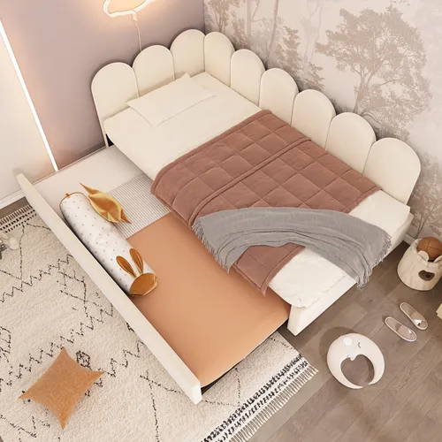 okwish Polsterbett Daybett Kinderbett 90x200cm, Schlafsofa mit Ausziehbett 90x190cm, mit Lattenrost, Samt, Beige, ohne Matratze