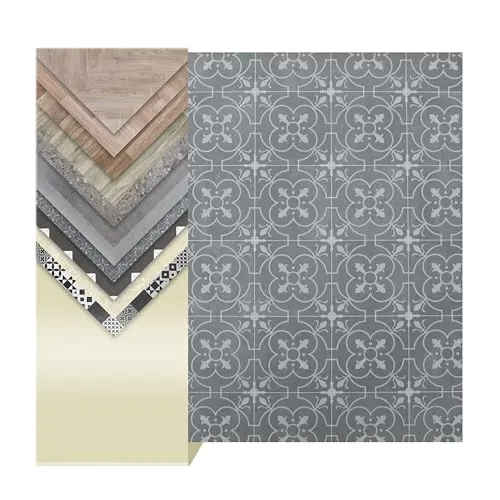Primaflor PVC Boden Turvo | 200x50 cm | Fliese London | Grau | PVC Meterware | CV Boden mit Textilrücken | rutschhemmender Vinylboden R10 für Bad, Küche & Büro
