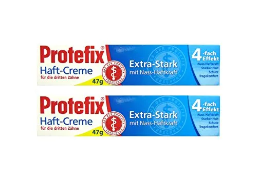 2x PROTEFIX Haft-Creme für die dritten Zähne 47g Extra Stark mit Nass-Haftkraft